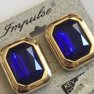 Impulse Blue and Gold Tone Vintage Clip Earrings